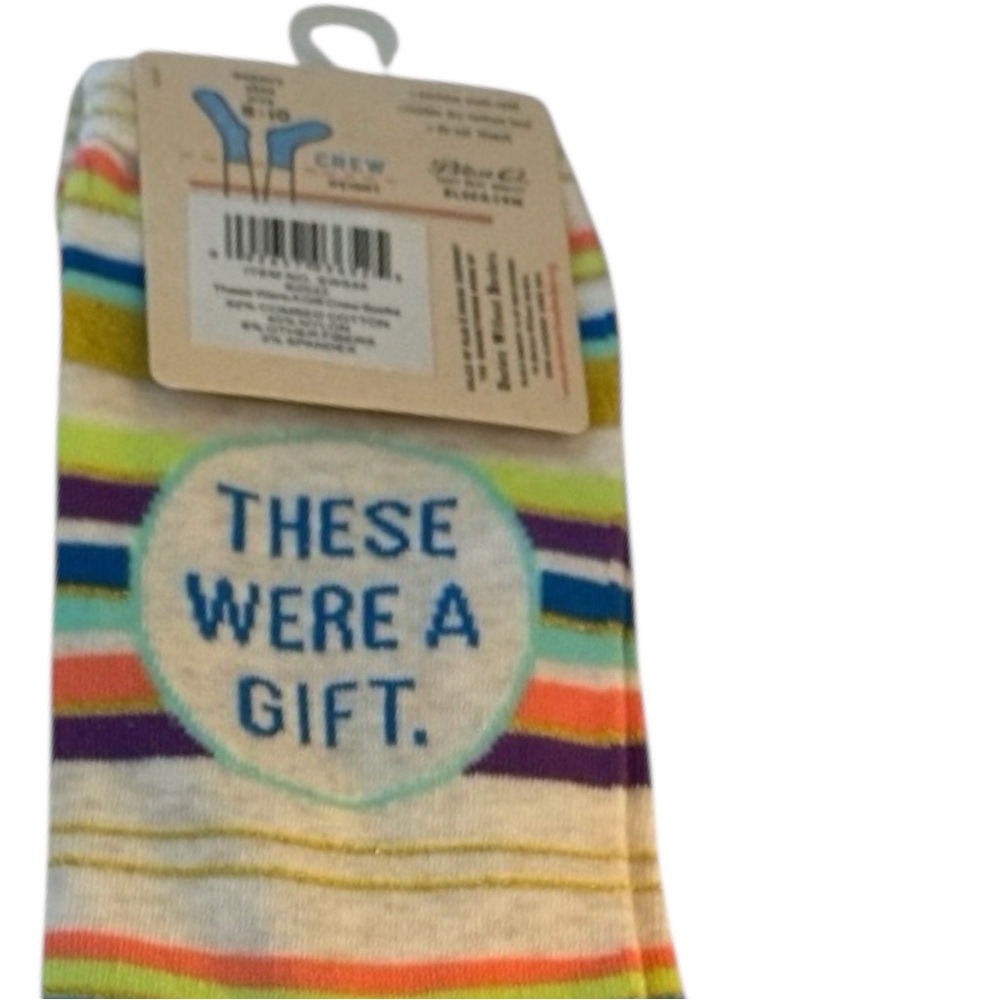 Blue Q Women’s crew striped cotton blend socks “These Were a Gift” New With Tags